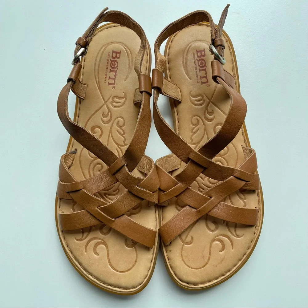 Born Women’s Leather Strappy Sandals Padded Footbed Size 8 Boho Tan Brown Summer - Picture 8 of 9